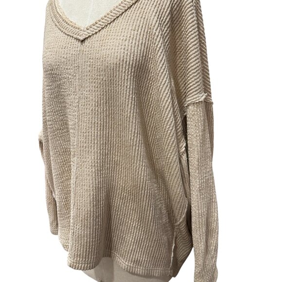 Free People Easy V Pullover Sweater – Oversized Chenille Knit in Ivory Cream – S - Picture 4 of 5